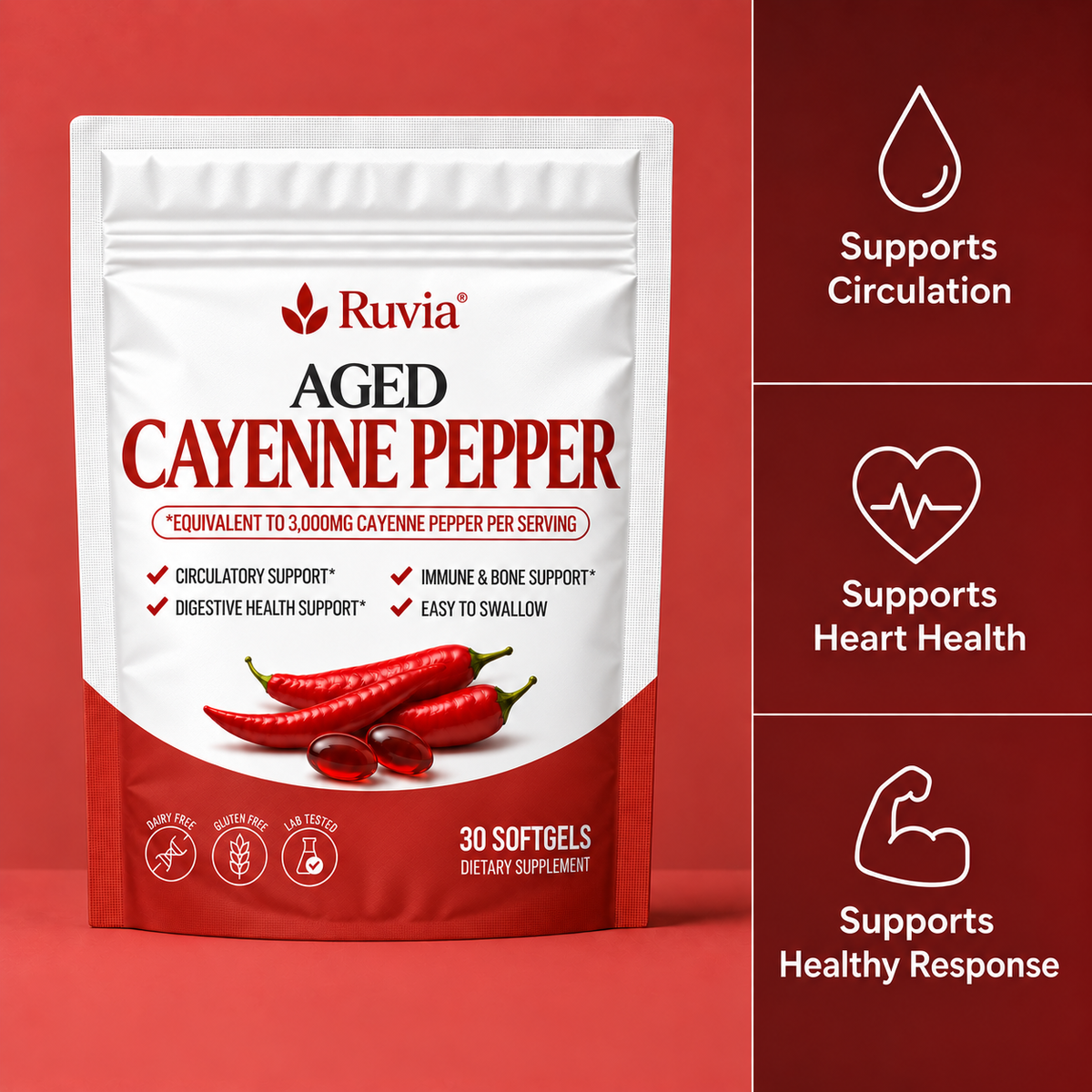 Ruvia Aged Cayenne Pepper Softgels White